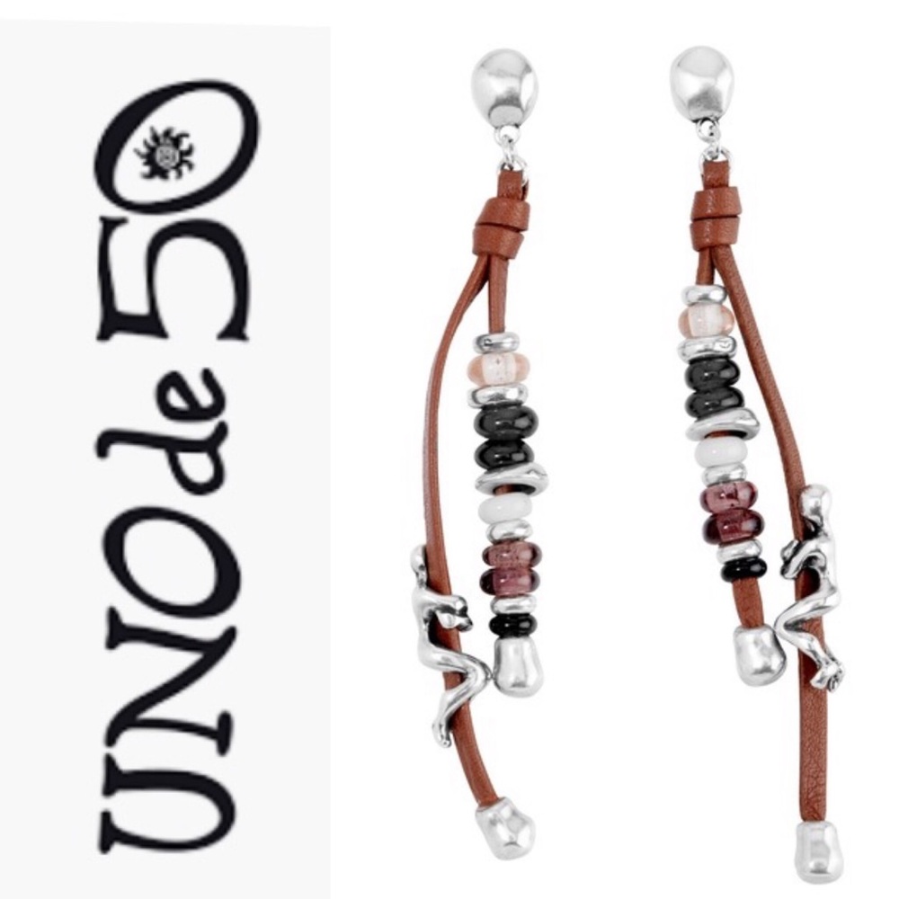 UNO de 50 Silver and Brown Beaded Earrings